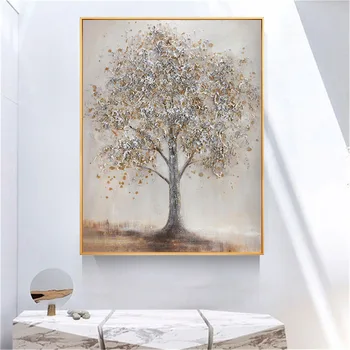 100% Ručne Vyrábané Abstraktné Strom Olejomaľby Na Plátne Moderné Strom Umenie Maľba Zlaté Textúra Stromy Obrázok Veľké Domova Darček