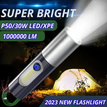 1000000 Lumenov LED Baterka s 30W-LED a Bočné Svetlo Osvetlenie 6500m Teleskopická Zoom, Vodotesný, Baterka s Tienidlo