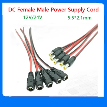 10pcs Muž Žena DC Napájací Konektor Kábla 5.5x2.1mm Plug Drôt 2pin Kábel Adaptéra 5.5*2.1 mm 2 Piny Konektora TV LED Pásky Pásky Svetlo