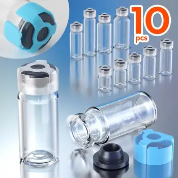 10pcs penicilínu fľaša sklenená fľaša s gumovou zátkou a anti-sheft spona 3ml, 5ml, 7ml,10 ml, 15ml, 20ml,25ml,30 ml pohárov