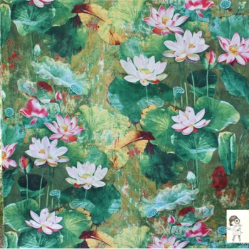 145 Japonský Štýl Textílie olejomaľba Lotus Bielizeň Bavlna Potlačené Tkaniny Tkaniny Oblečenia Záclony Ľanový Obrus podľa Dvore