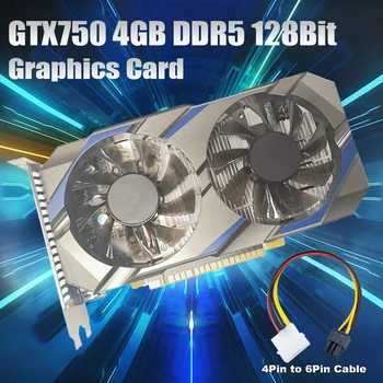 1Set GTX750 1020Mhz 1253Mhz PCI E 3.0 HD VGA DVI Dual Fan Video Karta 4GB DDR5 128Bit Grafická Karta+4Pin, Aby 6Pin Kábel