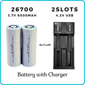 2 ks 26700 Nabíjateľná Lítiová Batéria 3,7 V 6000mAh Vysoký Výkon 20A s 2Slots 4.2 V, USB Nabíjačka na Baterku, Elektrický Bicykel