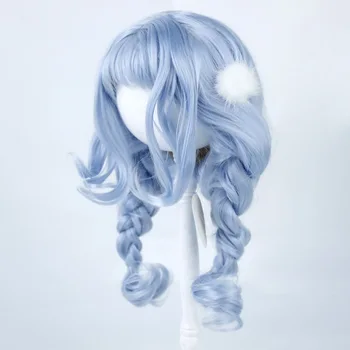 20 cm Heigt Bavlna Bábika Vlasy, Modré-Biele Dvojitého Copu Kučery, Obvodu Hlavy Parochňu 38cm