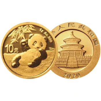2020 China Panda Zlate Pamätné Mince Skutočný Originál 1 Gram Au.999 10 Juanov UNC