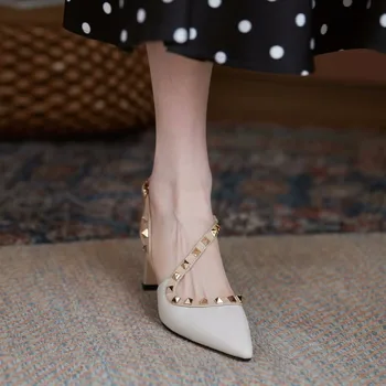 2023 Módne Topánky pre Ženy Lete Ukázal Prst Hrubé Podpätky Sandále Pohodlie Stručné Zadný Popruh Dámy Bežné Party Šaty Topánky