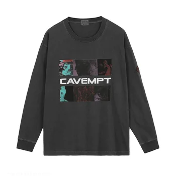 2023 Vintage Umývanie CAVEMPT C. E T-shirt Muži Ženy Obrázok Obrazovej Tlače Cav Predpokladať Tee Kvalitné Froté Tkaniny Dlhý Rukáv