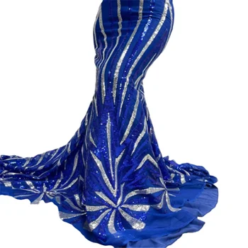 2023 Vysokej Kvality Afriky Čipky Textílie Royalblue Svadobné Čipky S Flitrami Nigérijský Tylu Sequined Populárne Dubaj Štýl 5 Dvore