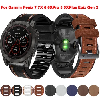 26 22 mm Kožené+Silikónové Smartwatch Easyfit Náramky Náramok Pre Garmin Fenix 7X 7 6X 6 Pro 5X 5 Plus Smart Hodinky Watchband