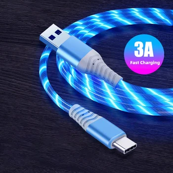 3A Žiariace Kábel Micro USB Typu C, Rýchle Nabíjanie Kábel Pre iPhone Huawei Xiao LED svetlo Nabíjačku Tečie Streamer USB C Kábel