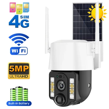 4G Sim Solárny Panel Fotoaparát, Wifi, Vonkajší KAMEROVÝ Camara PIR Humanoidný Detekcie Nočné Videnie V380 Zabezpečenia Ochrany Postavený v Batéria