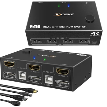 4k@60Hz Hry prepínať Multi-function Dokovacej Typ-c KVM prepínač Splitter Adaptér 2 Porty DP+HDMI KVM Swith Duálne Zobrazovanie USB HUB