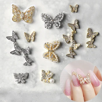 5 ks Kovové Nail Art Butterfly Luxusných Šperkov Crystal Časti Zliatiny Dizajnér Charms Nechtov Kamene Diamant Svadobné Charms Príslušenstvo