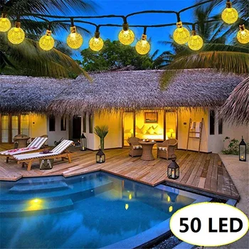 50 LED 10M Crystal ball Solárna Lampa LED Reťazec Rozprávkových Svetiel Solárne Girlandy Záhrada Vianočná Výzdoba Pre Vonkajšie