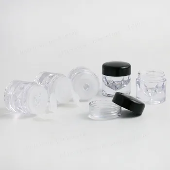 500 x, Mini 3G Roztomilý Malý Práškovej Vzorky Jar s Clear Black Spp PS Prášok Prípade 3cc Malé Plastové Nádoby s 1 3 12 otvorov
