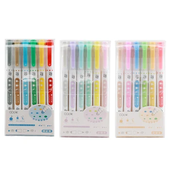 6Pcs/Nastaviť Farbu Svetla Dot Zvýrazňovač Pen Set Dual Side Fine Liner Značku Pastel Kawaii zvýrazňovače Japonský kancelárske potreby