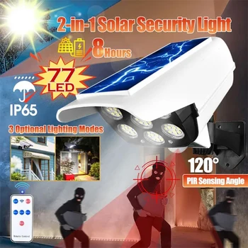 77 LED Solárne Svetlo Bezpečnosť Snímača Pohybu Figuríny Kamera, Bezdrôtové Vonkajšie Flood Light IP65 Vodeodolný Lampa 3 Režim Pre Domov, Záhradu
