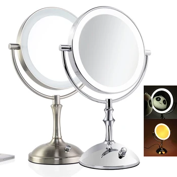 8 Palcový Kozmetické Zrkadlo Osvetlené Obojstranný 1/3x Zväčšovacie make-up Zrkadlo s Led Svetla, 2-Tvár Ploche Jasu Nastaviteľné