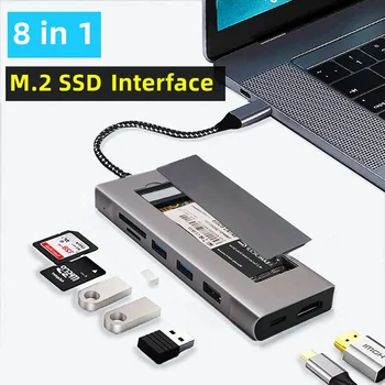8 V 1 USB C Hub na 4K HDMI s M. 2 SSD Box Rozhranie USB C PC Adaptér Splitter HUB Dock s TF SD Slot PD Pre MacBook Pro Vzduchu