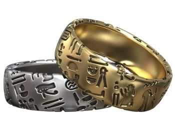 8g Starovekých Egyptských Symbolov Amulet Svadobné Zlato Pár Krúžky 925 Pevné Šterlingov Strieborné Prstene