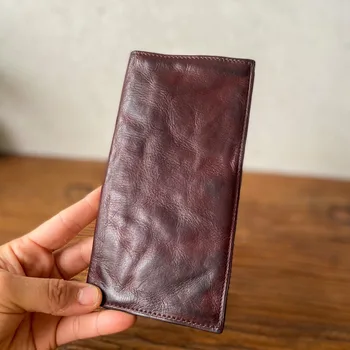 AETOO Rastlín vyčinená koža urobiť staré dlho peňaženky skutočné cowhide jednoduché retro multi-card peňaženky tenké business voľný čas peňaženky