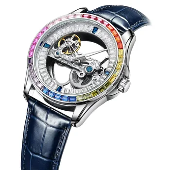 AILANG Muži Mechanické Hodinky Obojstranné Kostra Automatické Mechanické Hodinky Luxusné Obchodné Svetelný náramkové hodinky pre Mužov