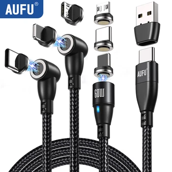 AUFU 3 Pack Magnetické Kábel 3A Rýchle Nabíjanie Micro USB Typu C Kábel Pre iPhone Xiao Samsung Magnet Nabíjačka, Telefón, Dátový Kábel, Drôt