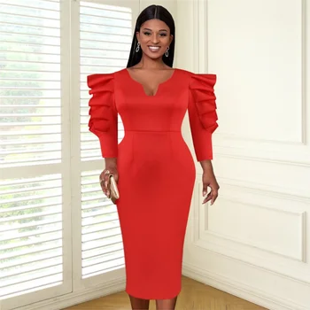 Africké Šaty Pre Ženy Červené Dlhé Rukávy Večerné Šaty Sexy Hip Vysoký Pás Profesionálny Šaty Klasické Vestidos 2023 Lete 4XL
