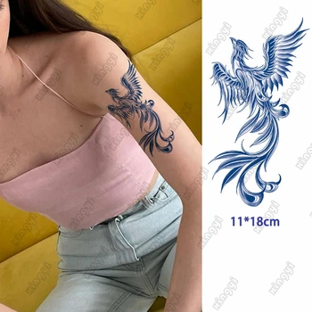 Atrament Šťavy Nepremokavé Dočasné Tetovanie Nálepky Phoenix Žeriav Pierko Morské Vlny Veľryba Lotus Body Art Rameno Falošné Tetovanie Ženy Muži
