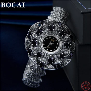 BOCAI S925 Mincový Striebro Náramok pre Ženy 2023 Novej dámskej Módy Kvety Achát Argentum Hodinky-remienok Náramok Náramkové hodinky