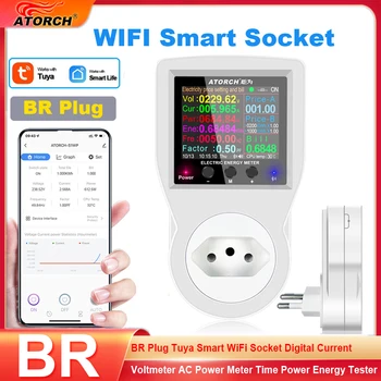 BR Plug Tuya Smart WiFi Zásuvka Digitálne Aktuálne Voltmeter AC Power Meter Čas Power Energy Tester Wattmeter NÁS BRITÁNII AU FR EÚ Plug