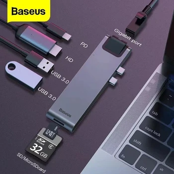 Baseus usb hub Typ C ROZBOČOVAČ USB na USB 3.0 HDMI Kompatibilné Adaptér pre MacBook Pro Air HUB TB 3 Dock RJ45 USB, Dokovacia stanica