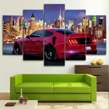Bez rámu 5 Panel Ford Mustang Červená Bočný Pohľad Krásy Auto Plátno Plagáty na Stenu Umenie Obrázky, Maľby na Obývacia Izba Domova
