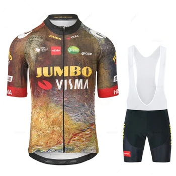 Bicicletas JUMBO VISMA -Jersey ciclismo para homens, MTB Maillot, t-shirt ciclo de verão, calções de triatlo, roupa de hory