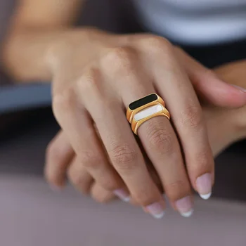 Biela Shell Obdĺžnik Signet Ring pre Ženy,Pinky Ring, z Nehrdzavejúcej Ocele Vyhlásenie Šperky