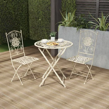 Bohaté Doma Skladanie Bistro Set - 3 Ks Stôl a Stoličky s Mreže & Kvet Dizajn - Vonkajší Nábytok pre Gardenoutdoor