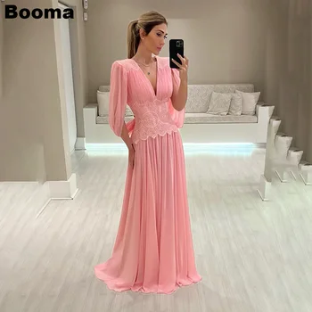 Booma Ružová Šifón Formálne Prom Šaty Hlboko V Krku Večerné Šaty Riadok Dĺžka Podlahy Elegantné Party Udalosti Šaty Oblečenie 2023