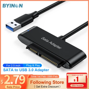 Byinon SATA na USB 3.0 Kábel Adaptéra USB Na SATA 3 III Converter Kábel Pre 2,5 Palca Externé SSD HDD Pevný Disk Reader adaptador