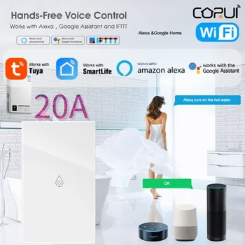CORUI Tuya WiFi Smart Ohrievač Vody Prepínač 20A Nula Fire Wire Inteligentný Život Podporu App Alexa Domovská stránka Google Asistent, Ovládanie Hlasom