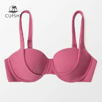 CUPSHE Underwire Push Up Bikini Top Len Pre Ženy Sexy Rebrovaný Pevná Ružová Podprsenka Top Plavky 2023 Samostatné Plavky, plážové oblečenie
