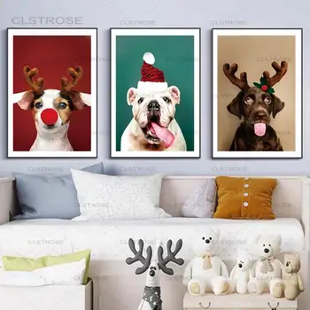 Cartoon Zvierat Psa Plátno, Maľovanie na Vianočný Darček Nordic Wall Art Plagáty a Vytlačí Modulárny Obraz Domova detskej Izby
