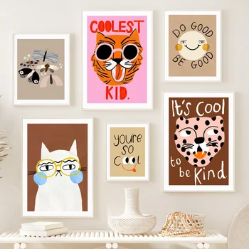 Cartoon Zvieratá Králik Mačka Abstraktné Vintage Deti Na Izbe Plagáty Vytlačí Dieťa Wall Art Obrázky A Decor Nordic Škôlky Maliarske Plátno