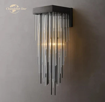 Cascada Sconce Vintage LED Mosadz Chróm Čierna Kovová Tyč Strapec Nástenné Lampy, Spálne, Obývacej Izby, Chodby, Vnútorné Osvetlenie Zariadenie