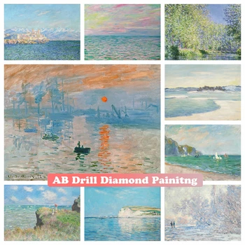 Claude Monet 5D AB Vŕtačky Diamantové Slávny obraz Dojem, Východ slnka DIY Mozaiky Cross Stitch Domova NOVÝCH Prírastkov