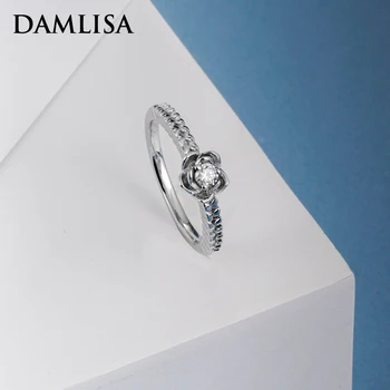 DAMLISA Reálne Moissanite Diamond Lotosový Kvet Krúžok o 0,1 ct 3 mm Svadobné Zásnubné Prstene Pre Ženy 925 Sterling Silver Jemné Šperky