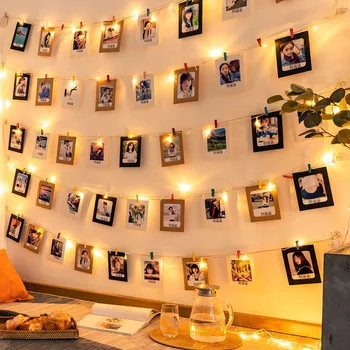 DIY Svadobné Dekorácie, Záclony Lampy USB Batéria Rozprávkových Svetiel Garland Vianočné Osvetlenie LED Reťazec Svetlá s Drevom Foto Klip