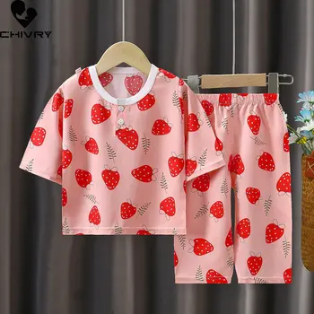 Deti, Chlapci Dievčatá Pyžamo 2023 Lete Tenké Roztomilý Kreslený Tri-štvrtiny Rukáv O-Krku Pyžamá oblečenie pre voľný čas Dieťa Spí Oblečenie Set sa