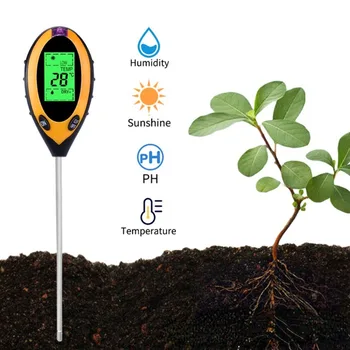 Digitálny 4 V 1 Pôdne PH Meter Vlhkosti Monitorovanie Teploty Slnečnému žiareniu Tester pre Záhradné Rastliny Poľnohospodárstva s Blacklight