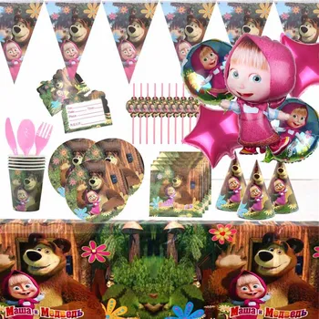 Disney Dievča Mäsu Cartoon Medveď Narodeninovej Party Dekoratívne Pozadie Balón Jednorázový Riad Pohár Doska Baby Sprcha Dieťa Darček