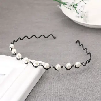 Drahokamu Bling hlavový most Vedúci Reťazca Svadobné Šperky Crystal Pearl Vlna Hairband Black Silver pre Ženy pokrývku hlavy Kovov